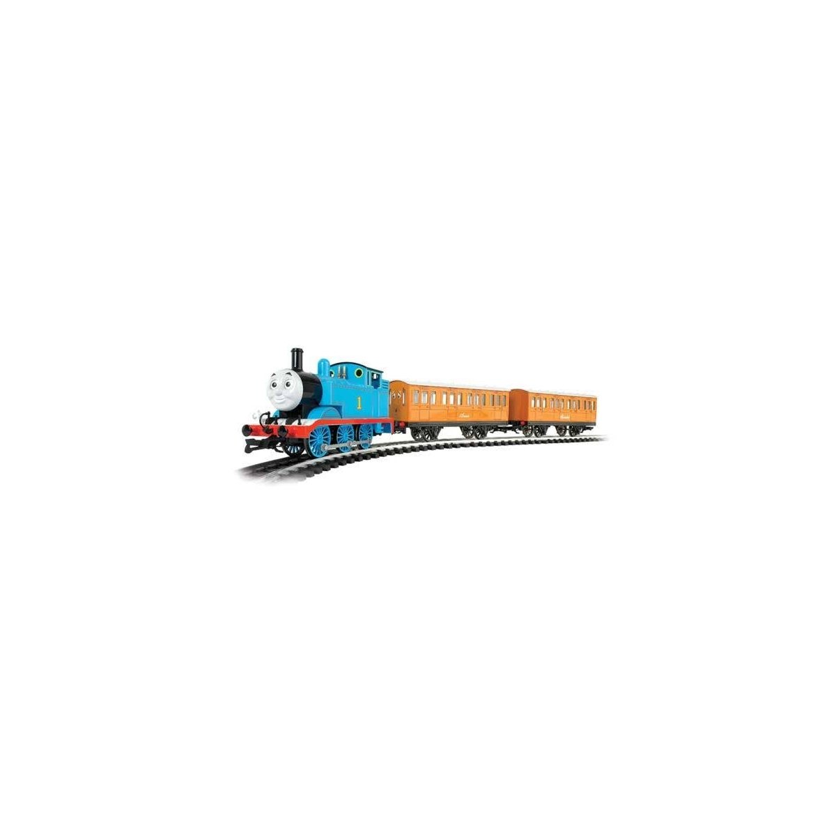 Thomas the Tank Engine with Annie & Clarabel - Standard DC -- Thomas, 2 Cars, Track Oval, Pow, G, Bachmann Industries 90089