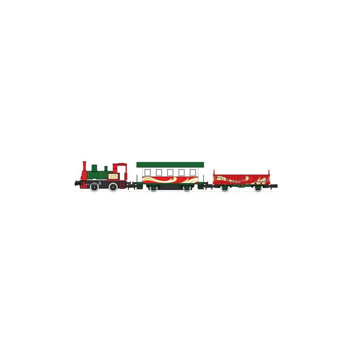 Christmas Train-Only Set - Standard DC - Pocket Line -- 0-4-0T 1225, Powered Passenger Car, Gondola (, N, Kato USA Inc 1225