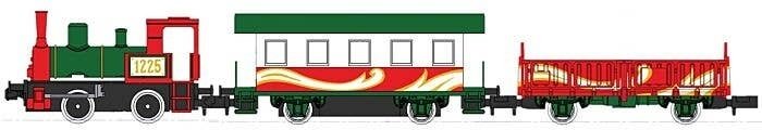 Christmas Train-Only Set - Standard DC - Pocket Line -- 0-4-0T 1225, Powered Passenger Car, Gondola (, N, Kato USA Inc 1225