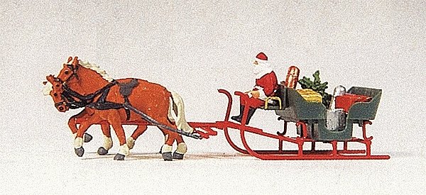 Horse Drawn Sleigh -- Father Christmas & Parcels, HO, Preiser Kg 30448