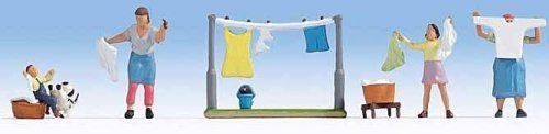 Laundry Day -- 4 figures, Clothesline, Hampers, HO, Noch Gmbh & Co 15595