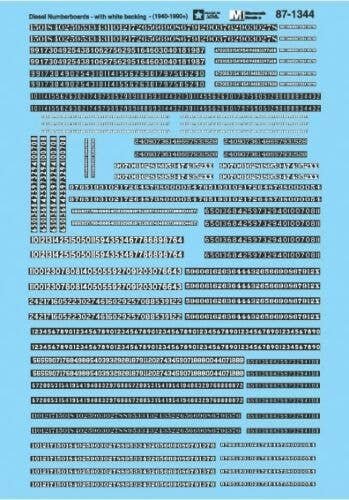 Railroad Decal Set -- Diesel Numberboards w/White Backing - 1940-1990+, HO, Microscale Industries Inc 871344