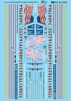 Railroad Decal Set -- Union Pacific ES44AC Pink Ribbon (Breast Cancer Awareness) & 5000th GEVO, HO, Microscale Industries Inc 87
