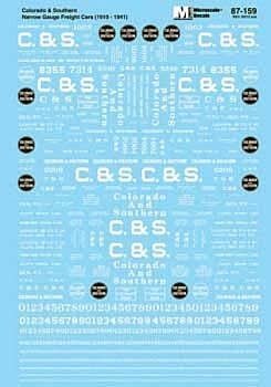 Railroad Decal Set -- Colorado & Southern Narrow Gauge Freight Cars and Cabooses 1910-1941, HO, Microscale Industries Inc 87159
