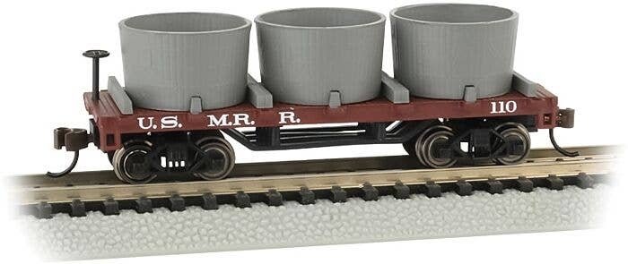 Old-Time Wood Tank Car with 3 Tanks - Ready to Run -- United States Military Railroad (red, b, N, Bachmann Industries 15554