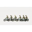 Former German Army WWII - Unpainted Figures -- Bicycle Unit Cycling & Walking, 6 Figures & 6 Bicycles, HO, Preiser Kg 16596