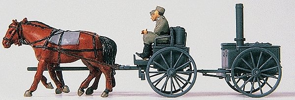 Former German Army WWII - Horse-Drawn Transport (Plastic Kit) -- Unpainted Field Kitchen w/2-Horse Hi, HO, Preiser Kg 16507