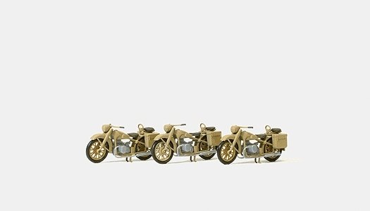 Former German Army WWII - Motorcycles -- BMW R12 pkg(3), Unpainted Kit, HO, Preiser Kg 16572