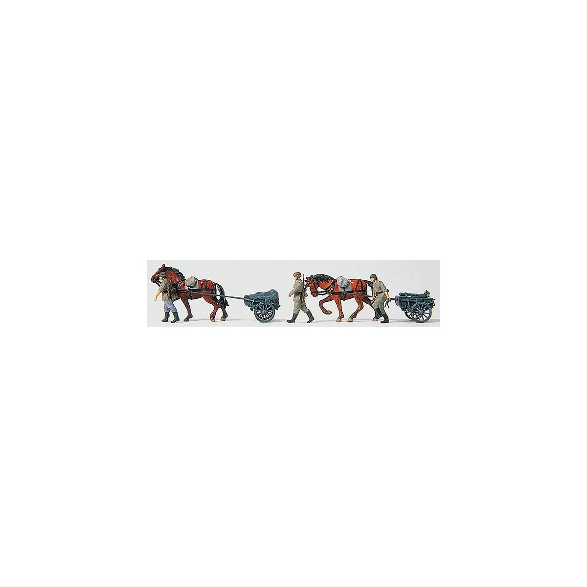 Former German Army WWII Horse-Drawn Transport (Plastic Kit) -- Small Arms Ammunition Carts, 2 Horses , HO, Preiser Kg 16576