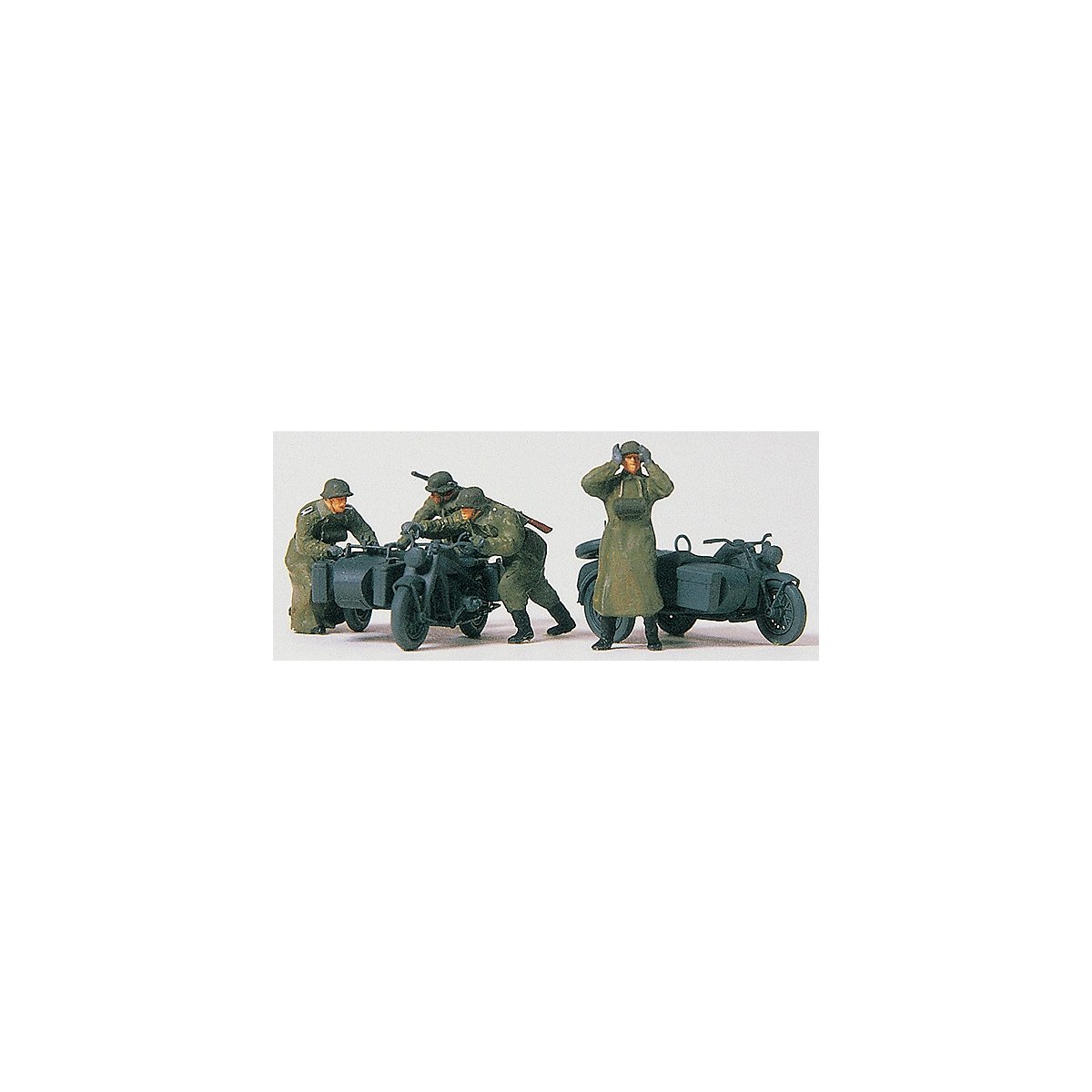 Former German Army WWII Motorcycle Troops (Plastic Kit) -- 2 Zundapp KS 750 Cycles Sidecars 3 Figures, HO, Preiser Kg 16580
