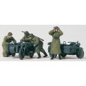 Former German Army WWII Motorcycle Troops (Plastic Kit) -- 2 Zundapp KS 750 Cycles Sidecars 3 Figures, HO, Preiser Kg 16580