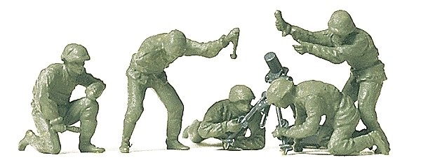 Military - Former German Army WWII - Unpainted Figures -- Fighting Mortar Crew, HO, Preiser Kg 16541
