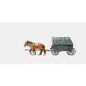 Former German Army WWII Horse-Drawn Transport (Plastic Kit) -- Replacement Type w/2 Figures & 2 Horse, HO, Preiser Kg 16588
