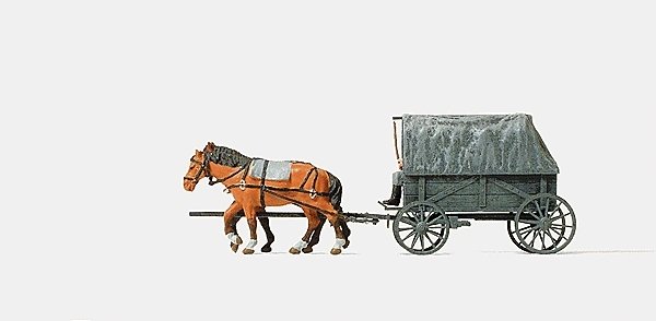 Former German Army WWII Horse-Drawn Transport (Plastic Kit) -- Replacement Type w/2 Figures & 2 Horse, HO, Preiser Kg 16588