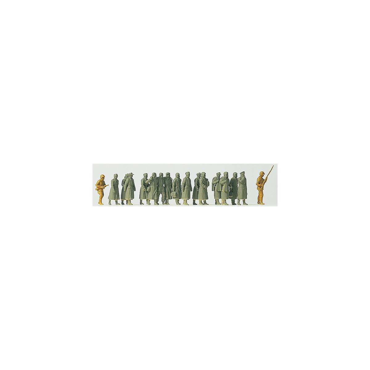 Military - Soviet Union WWI - Unpainted Figure Sets -- 2 Guards Escorting 17 German Prisoners, HO, Preiser Kg 16578