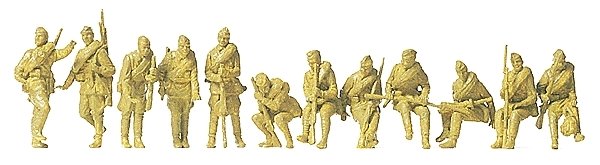 Military - Soviet Union WWII (1942) - Unpainted Figures -- Armored Infantry Riflemen Riding Tank pkg(, HO, Preiser Kg 16545