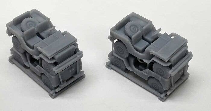 Jeeps Stacked for Transport -- Unpainted 3-D Print pkg(2), HO, Phoenix Precision Models 31633