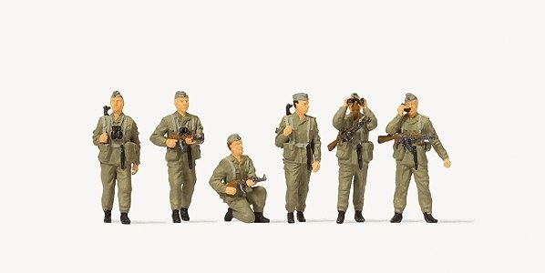 Former East German Army (NVA) - Unpainted Figure Set -- German Democratic Republic Frontier Guards pk, HO, Preiser Kg 16601
