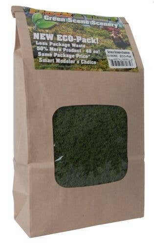 Flock & Turf Ground Cover ECO Pack Bag - 48oz 1.4L -- Coarse - Grass Green, All Scales, Scenic Express 806E
