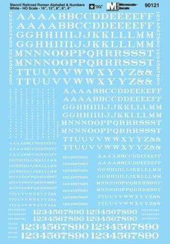 Alphabets & Numbers - Stencil Railroad Roman -- White, HO, Microscale Industries Inc 90121