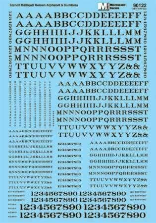 Alphabets & Numbers - Stencil Railroad Roman -- Black, HO, Microscale Industries Inc 90122