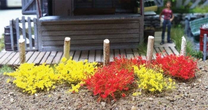 Grass Tufts - SceneScapes(R) -- Yellow, Red 1/4′ .6cm Tall Fibers pkg(100), All Scales, Bachmann Industries 31034