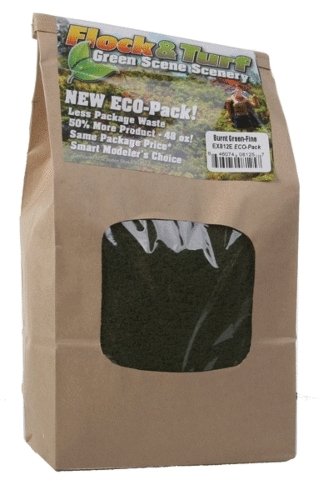 Flock & Turf Ground Cover ECO Pack Bag - 48oz 1.4L -- Fine - Burnt Green, All Scales, Scenic Express 812E