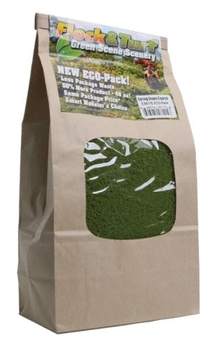 Flock & Turf Ground Cover ECO Pack Bag - 48oz 1.4L -- Coarse - Spring Green, All Scales, Scenic Express 811E
