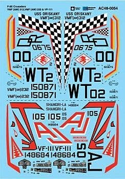 Military Aircraft Decal Set -- F-8E Crusaders VMF (AW) 312, VMF (AW) 232 & VF-110, 1/48, Microscale Industries Inc AC480054