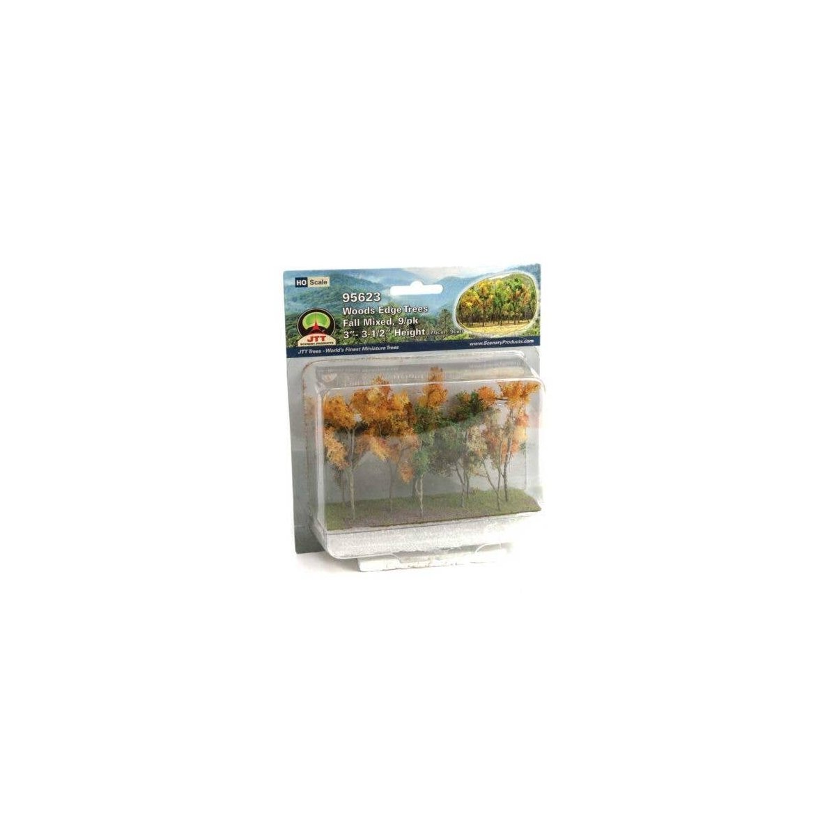 Woods Edge Trees -- Mixed Fall 3 to 3-1/2′ pkg(9), All Scales, JTT Miniature Tree 95623
