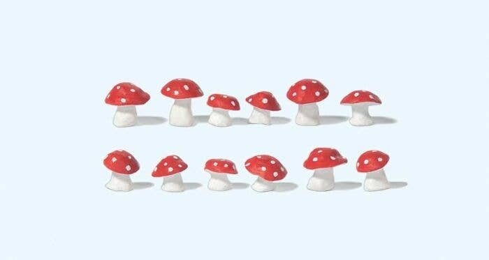Toadstool Mushrooms -- Red-White Caps pkg(12), G, Preiser Kg 45241