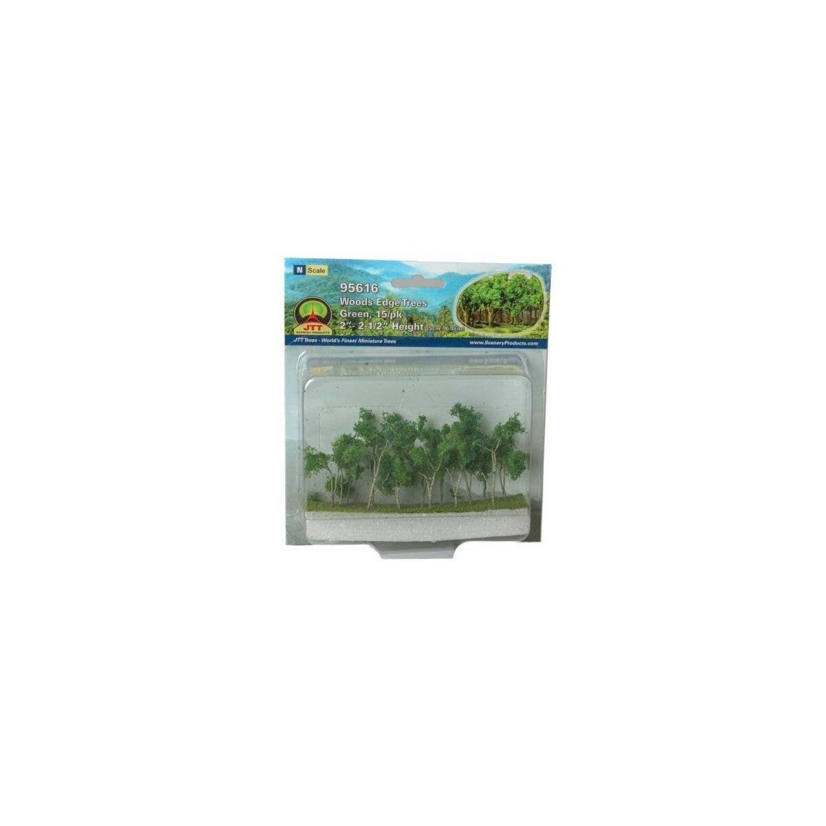 Woods Edge Trees -- Green - 2 to 2-1/2′ 5.1 to 6.4cm pkg(15), All Scales, JTT Miniature Tree 95616