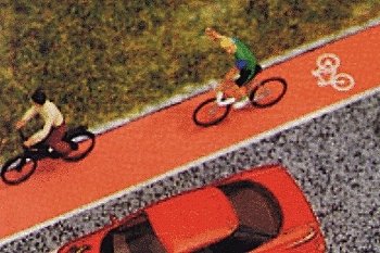 Roadway -- Bicycle Path - 39-3/8 x 9/16′ 1m x 14.5mm (red, gray, Bicycle Symbol), HO, Busch Gmbh & Co Kg 7082