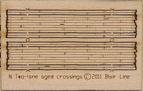 Wood Grade Crossing - Kit -- Laser-Cut Wood Kit - Rough-Cut Two Lane pkg(2) 1-13/16′ Long, N, Blair Line 20