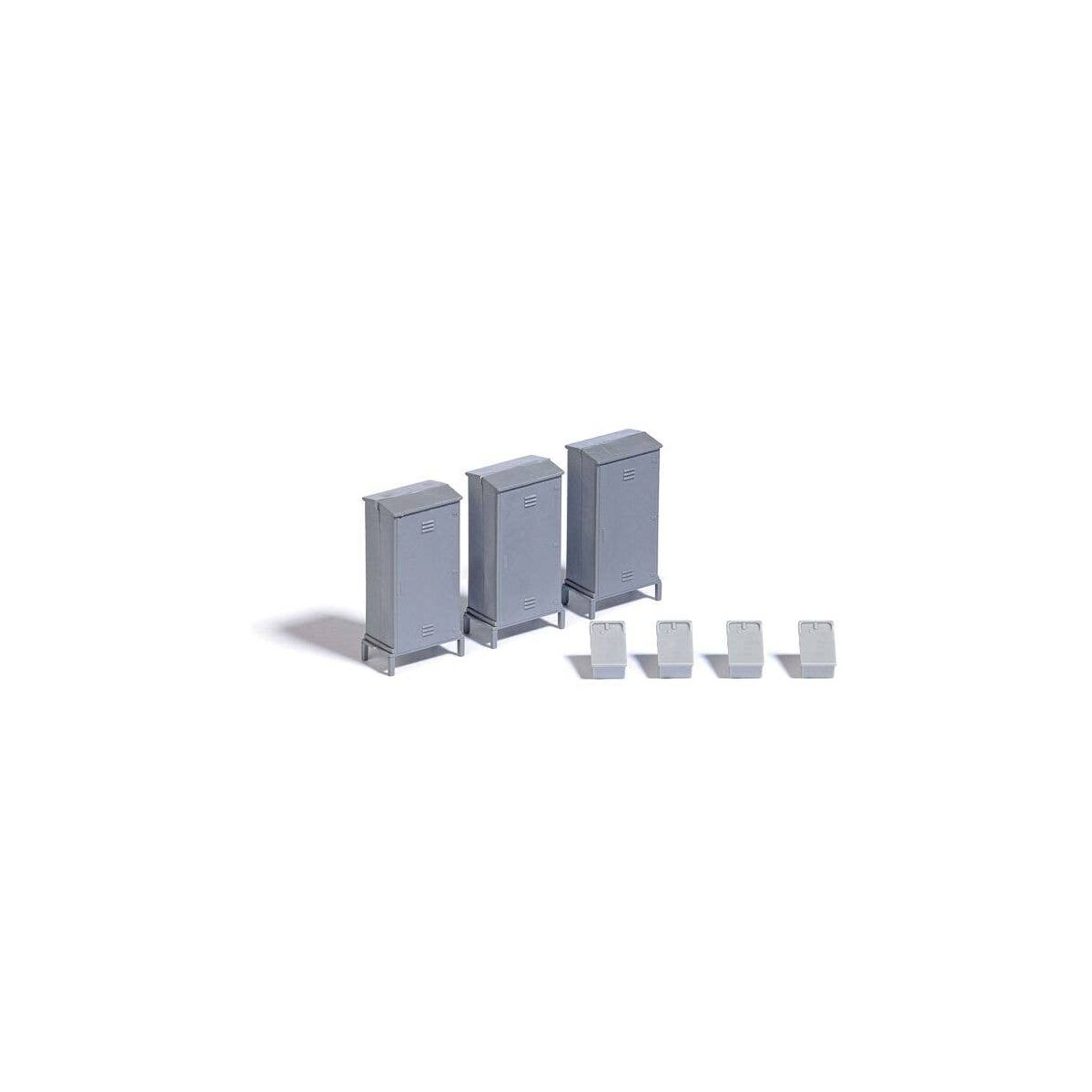 Trackside Details Set -- 3 Relay Cabinets and 4 Pole-Mount Dispatcher Telephone Boxes, HO, Busch Gmbh & Co Kg 7792