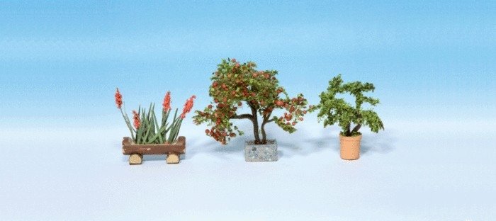 3 Ornamental Plants in Flower Pots -- Set 4, HO, Noch Gmbh & Co 14020