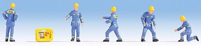 THW (Technical Aid Agency) -- 5 Figures (blue uniforms) & Portable Generator, HO, Noch Gmbh & Co 15025