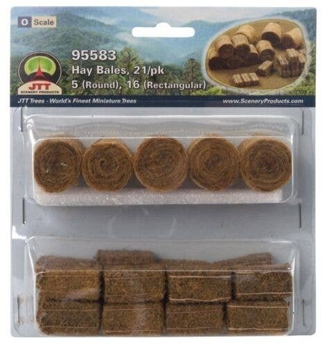 Hay Bales -- 5 Round and 16 Rectangular, O, JTT Miniature Tree 95583
