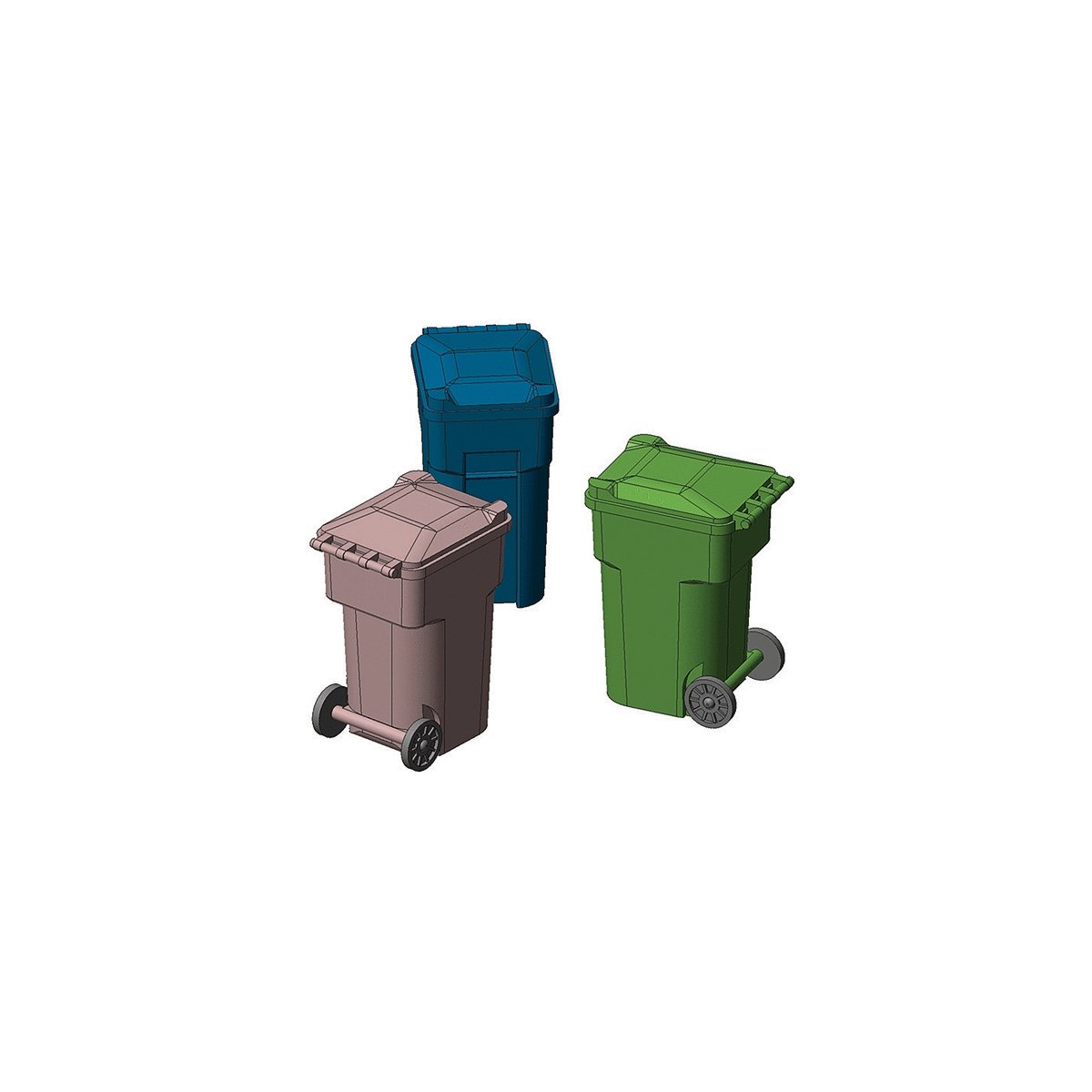 96-Gallon Wheeled Trash & Recycling Bin -- Kit - Green pkg(6), HO, Hi-Tech Details 8008