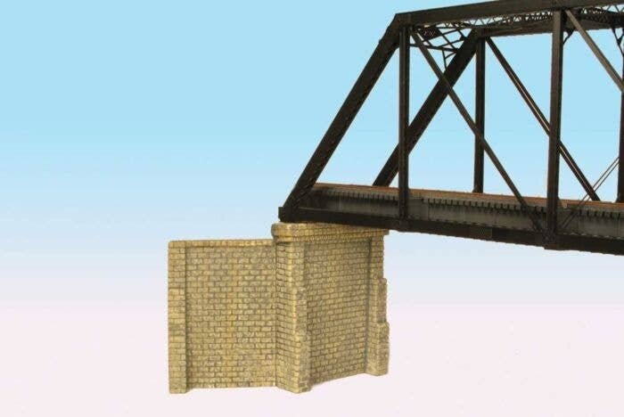 2 Cut-Stone Bridge Abutments with 4 Wing Walls -- Fits Central Valley Single-Track Truss Bridge (Sol, HO, Monroe Models 930