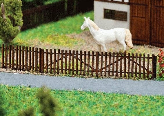 Wooden Picket Fence -- Kit - 4 Sections Each 3-3/8 x 1/16 x 5/16′ 8.6 x .1 x .8cm, Z, Faller Gmbh 272410