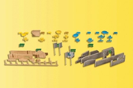Fountain & Park Accessories Set (Benches, Tables, Wall), Z, Kibri 36694