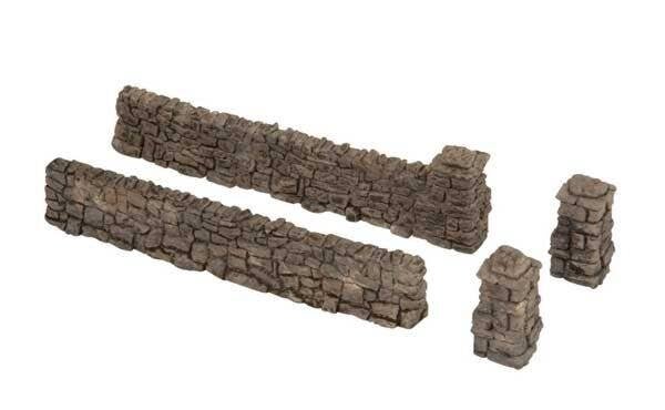 Rock Wall -- 12 Pieces, Total Length 28-3/8` 72cm, 5/8` 1.6cm Tall, HO, Noch Gmbh & Co 13170
