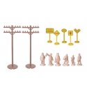 Layout Accessories Assortment -- 12 Telephone Poles, 24 Signs & 24 Unpainted Figures, HO, Bachmann Industries 42104