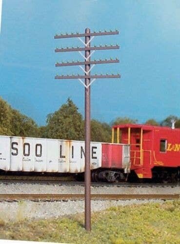 Railroad Telephone 4-Arm Poles -- Kit - 12 Poles & 48 Crossarms (brown), HO, Rix Products 34