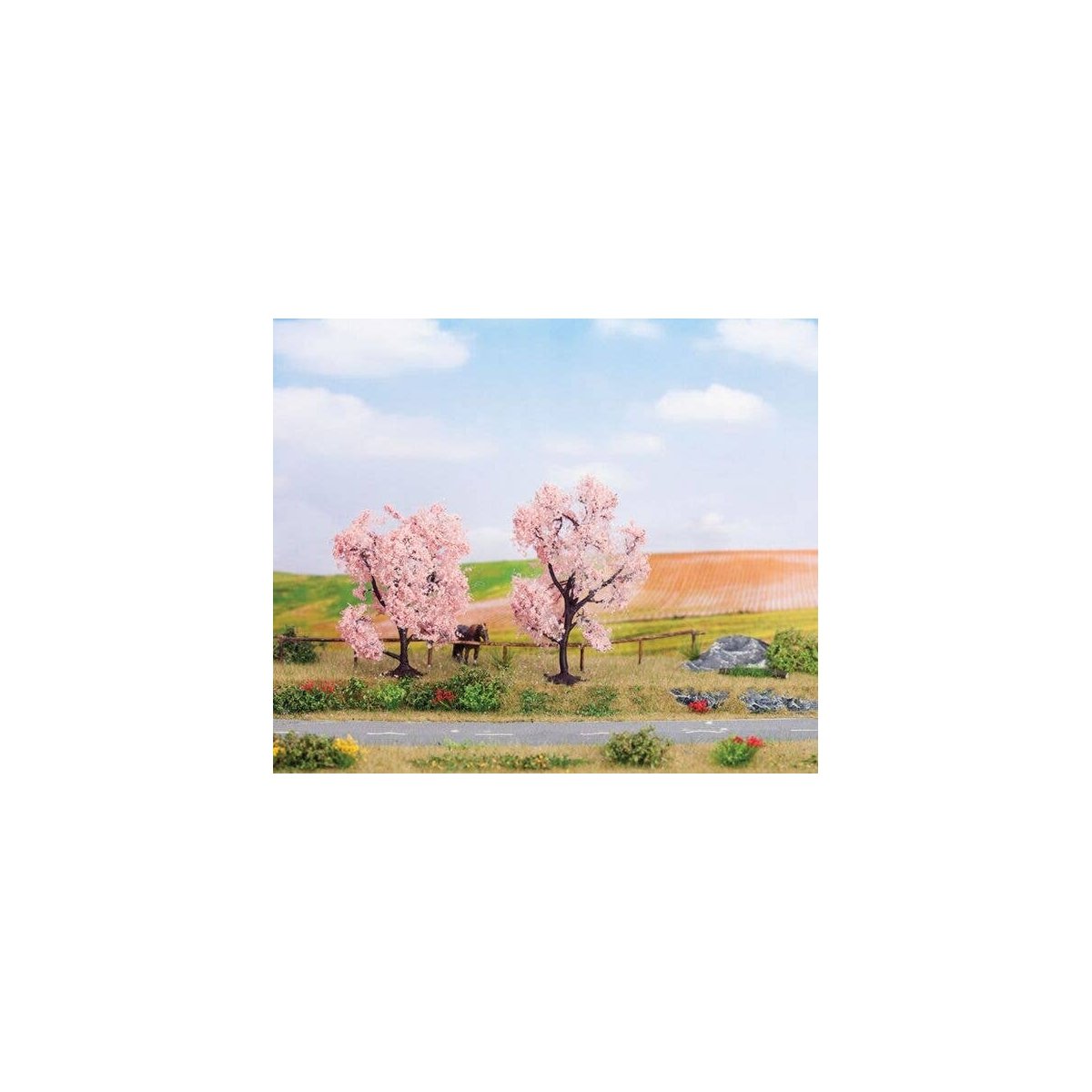 Blooming Almond Trees -- 1 Each: 3-1/8 & 3-1/2′ 8 & 9cm Tall pkg(2), All Scales, Noch Gmbh & Co 21996