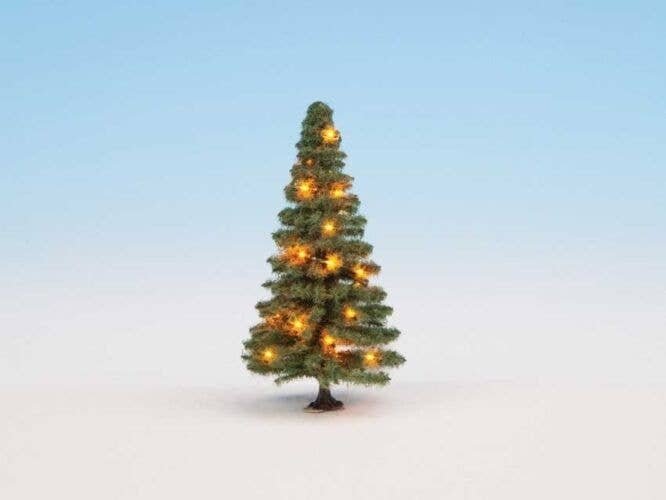 Fir Tree with Working LED Christmas Lights -- 3-1/8′ 8cm Tall, All Scales, Noch Gmbh & Co 22121
