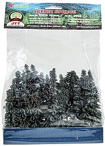 Spruce Trees -- 2 to 4′ 5.1 to 10.2cm pkg(36), N, JTT Miniature Tree 92026