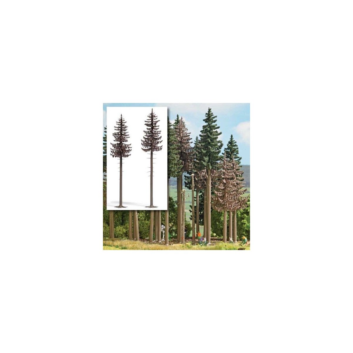 Dead Spruce Trees -- 18 & 19cm Tall pkg(2), All Scales, Busch Gmbh & Co Kg 6168