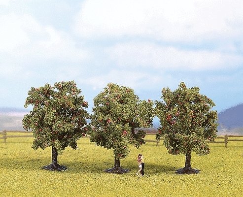 Multi-Tree Packs -- Apple Green 3-1/8′ 8cm pkg(3), HO, Noch Gmbh & Co 25113